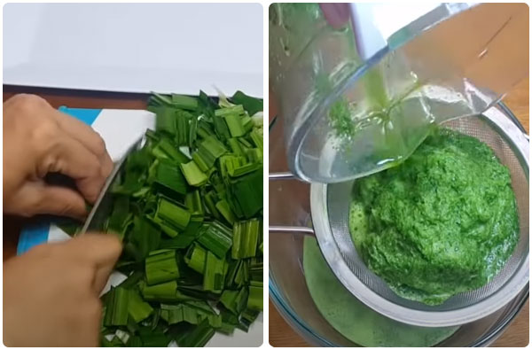 L&aacute; dứa cắt kh&uacute;c v&agrave; xay nhuyễn