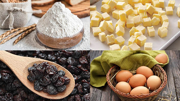 Chuẩn bị nguyên liệu để làm bánh bông lan kết hợp nho khô